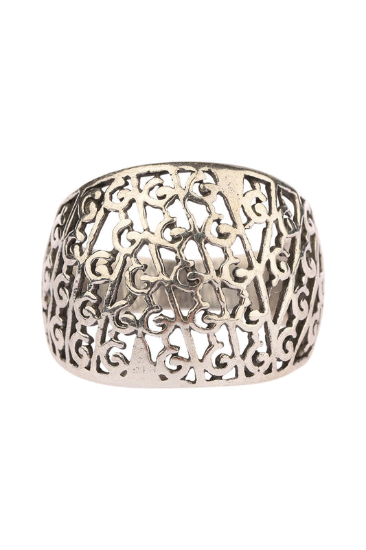 Domed Open Filigree Silver Ring