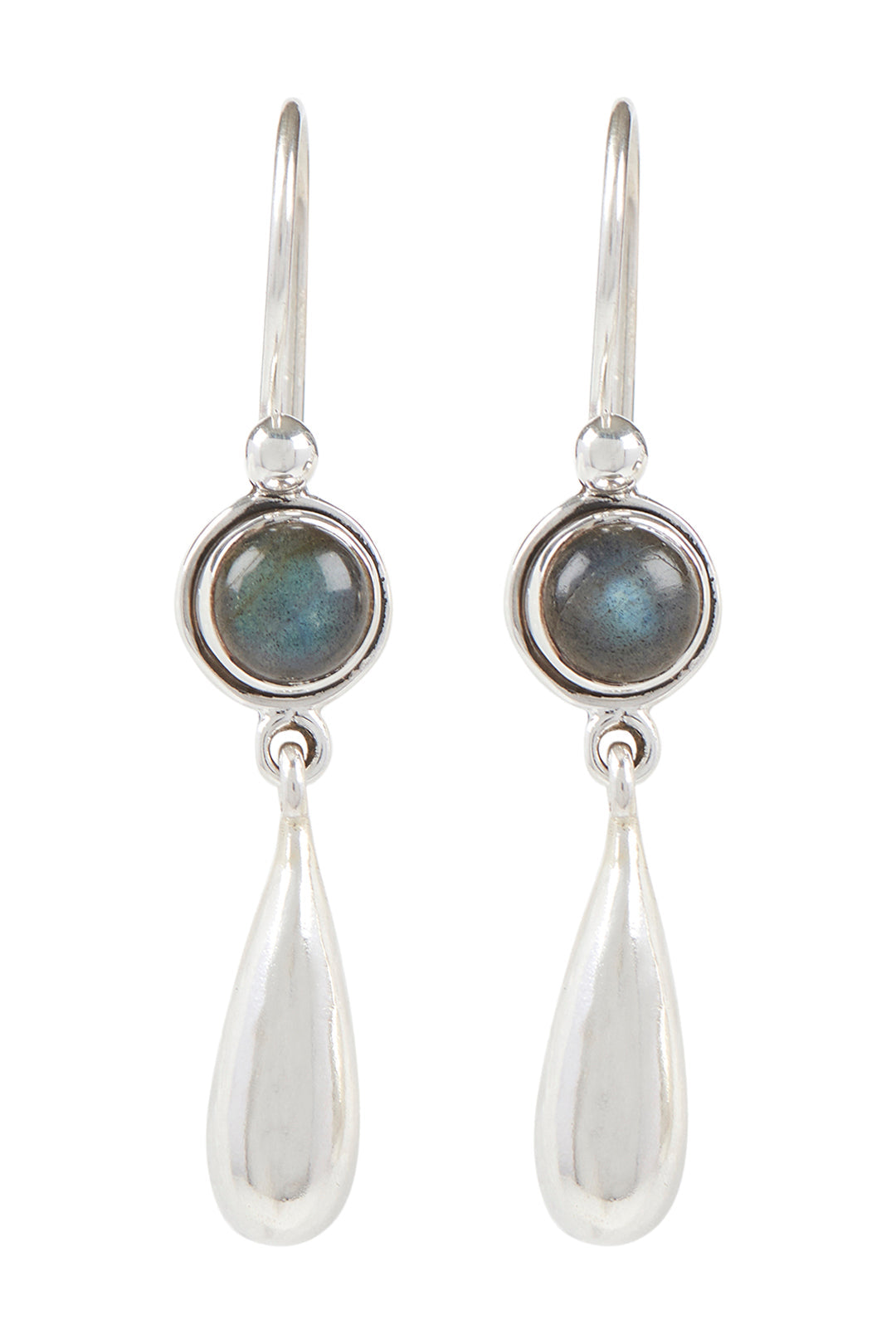 Round Gemstone & Silver Droplet Earrings
