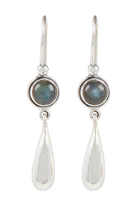Round Gemstone & Silver Droplet Earrings