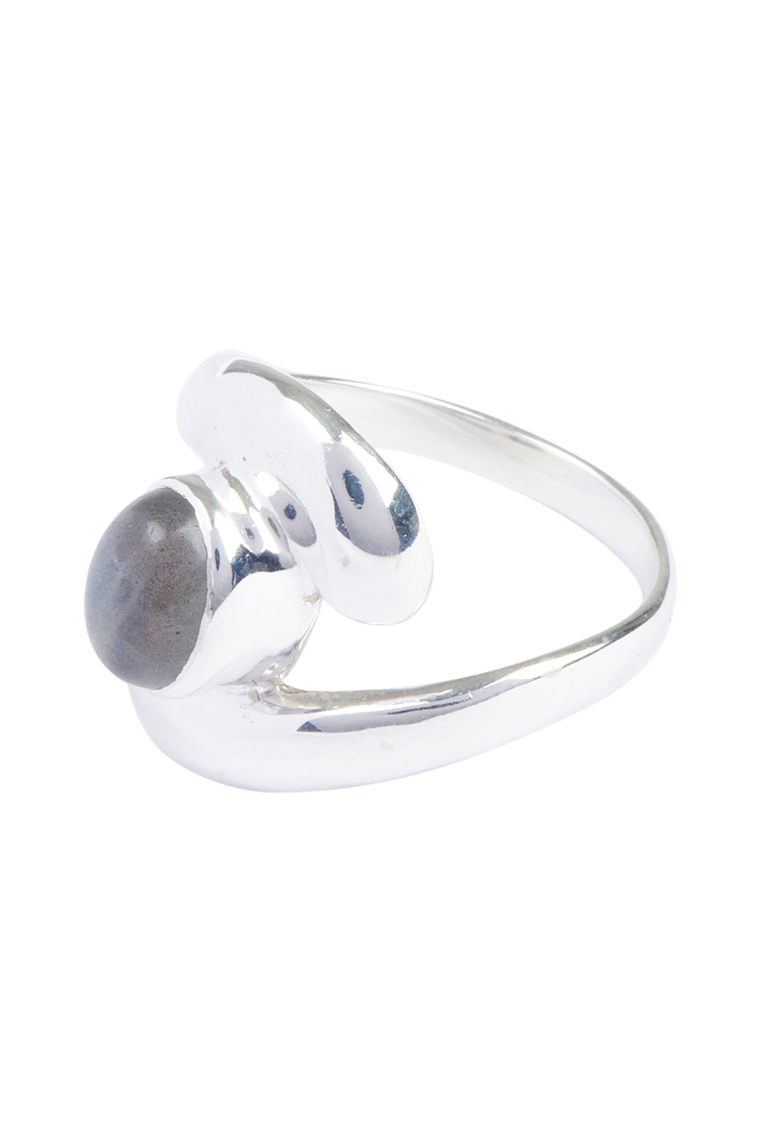 Cupped Oval Stone Swirl Silver Ring