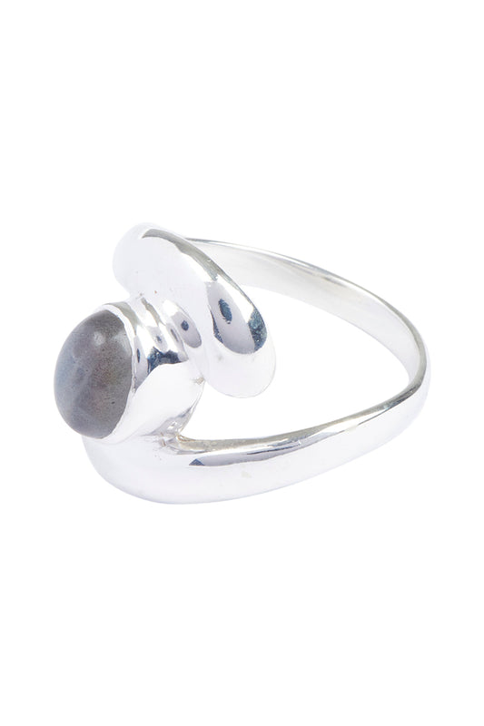 Cupped Oval Stone Swirl Silver Ring