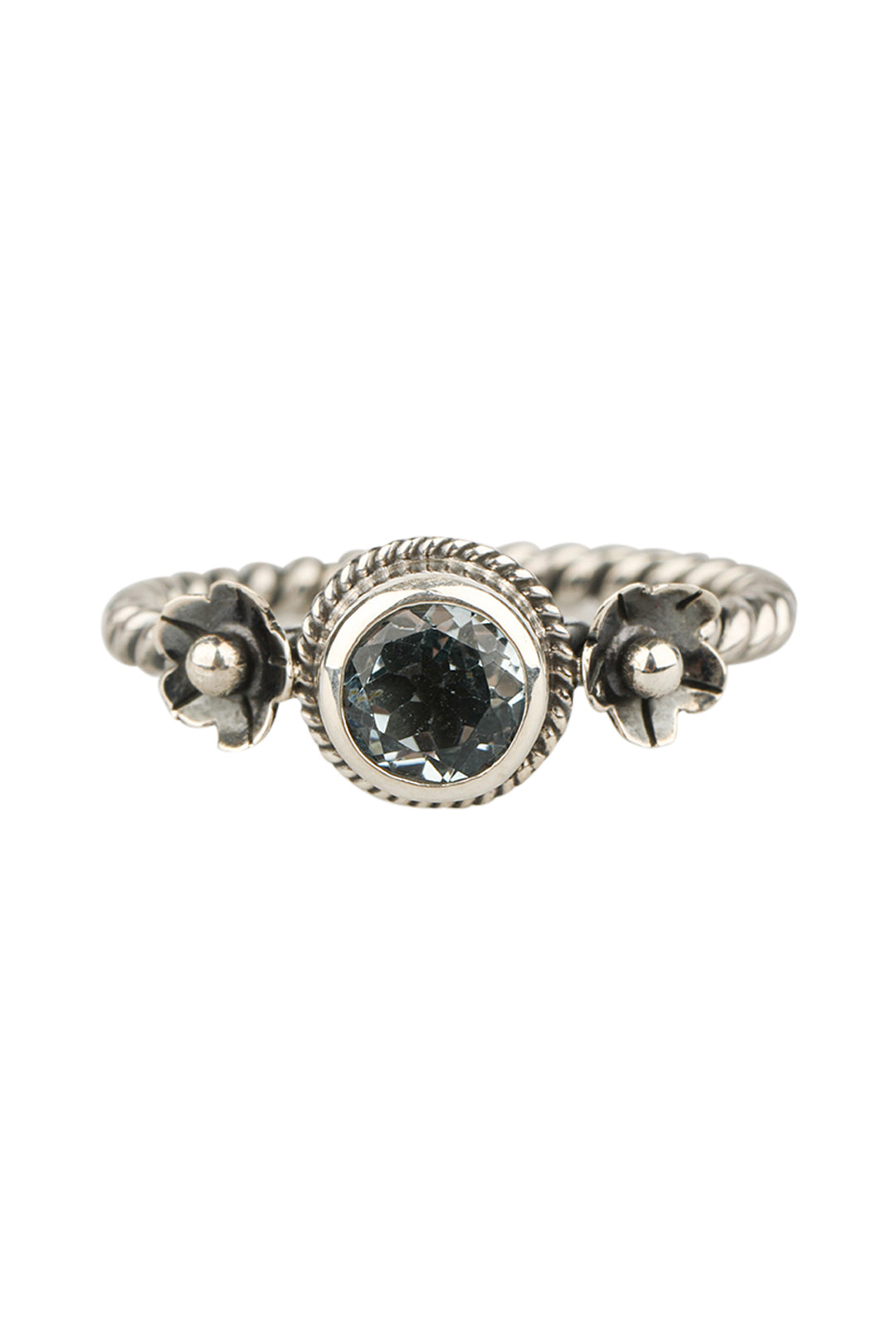 Blue Topaz Twist Blooms Silver Ring