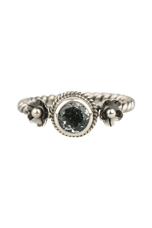 Blue Topaz Twist Blooms Silver Ring