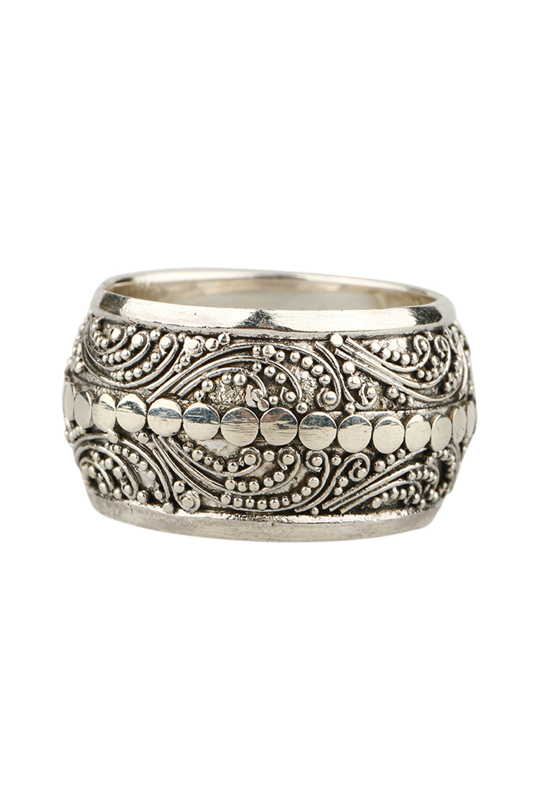 Dots & Swirls Filigree Band Silver Ring