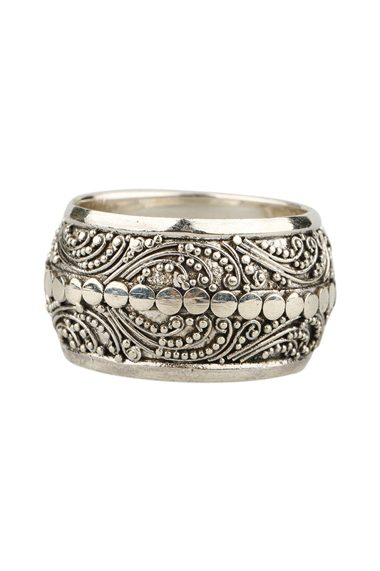 Dots & Swirls Filigree Band Silver Ring