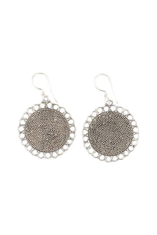 Scallop Edge Dotted Disc Silver Earrings