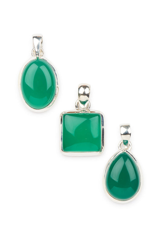 Assorted Shapes Green Onyx Silver Pendant