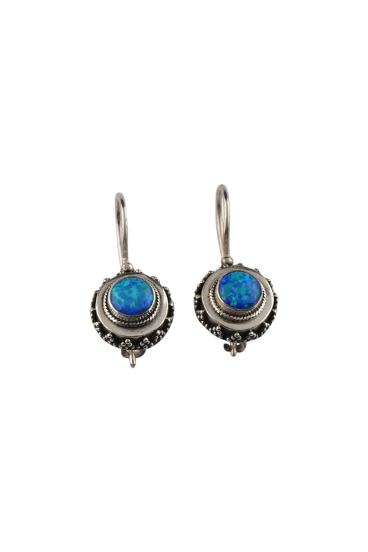 Earrings Hook Raised Round Tribal Opalite