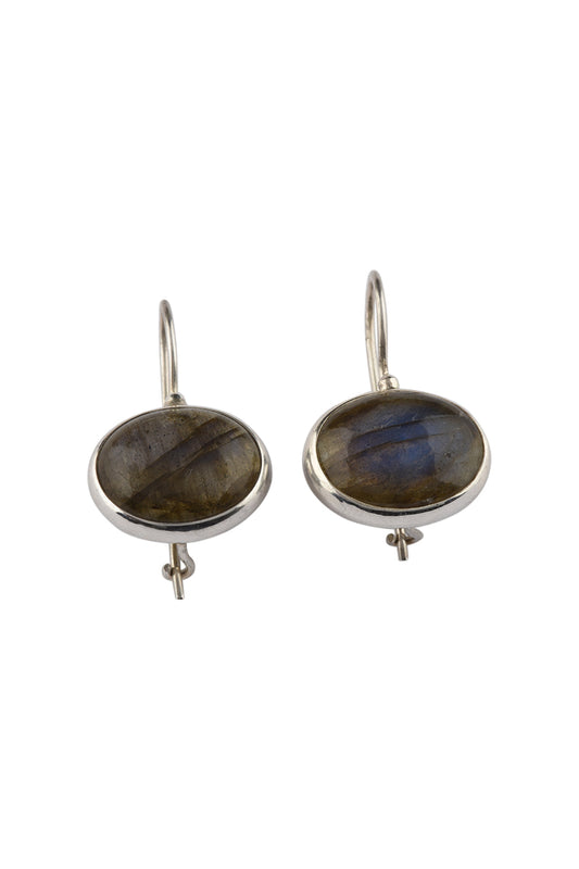 Earrings Hook Oval Side Simple Labradorite