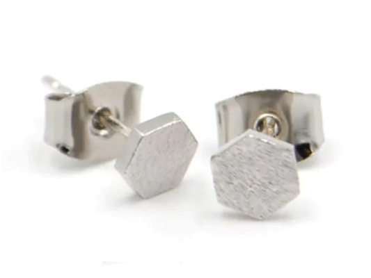 Hex Stud Earrings, Silver