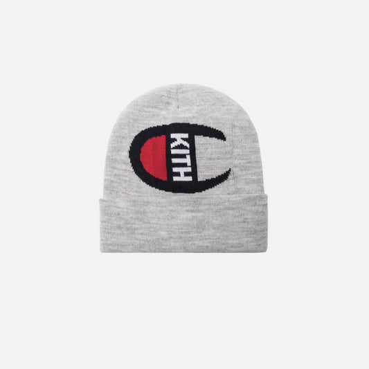 Kith x Champion Intarsia Logo Beanie - Heather Grey
