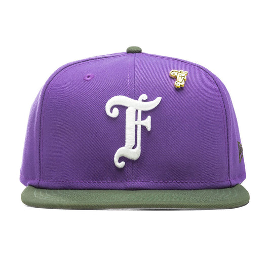 Feature x New Era Old English F Snapback Hat w/ Pin - Varsity Purple/Rifle Green