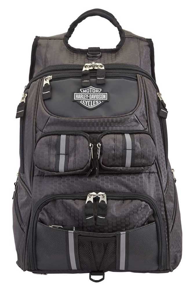 Harley-Davidson Tough Terrain Backpack w/ Helmet Holder - Honeycomb Black 99313, Harley Davidson