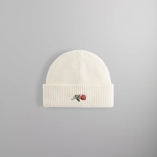 Kith Script Rose Felt Embroidery Cotton Beanie - Sandrift