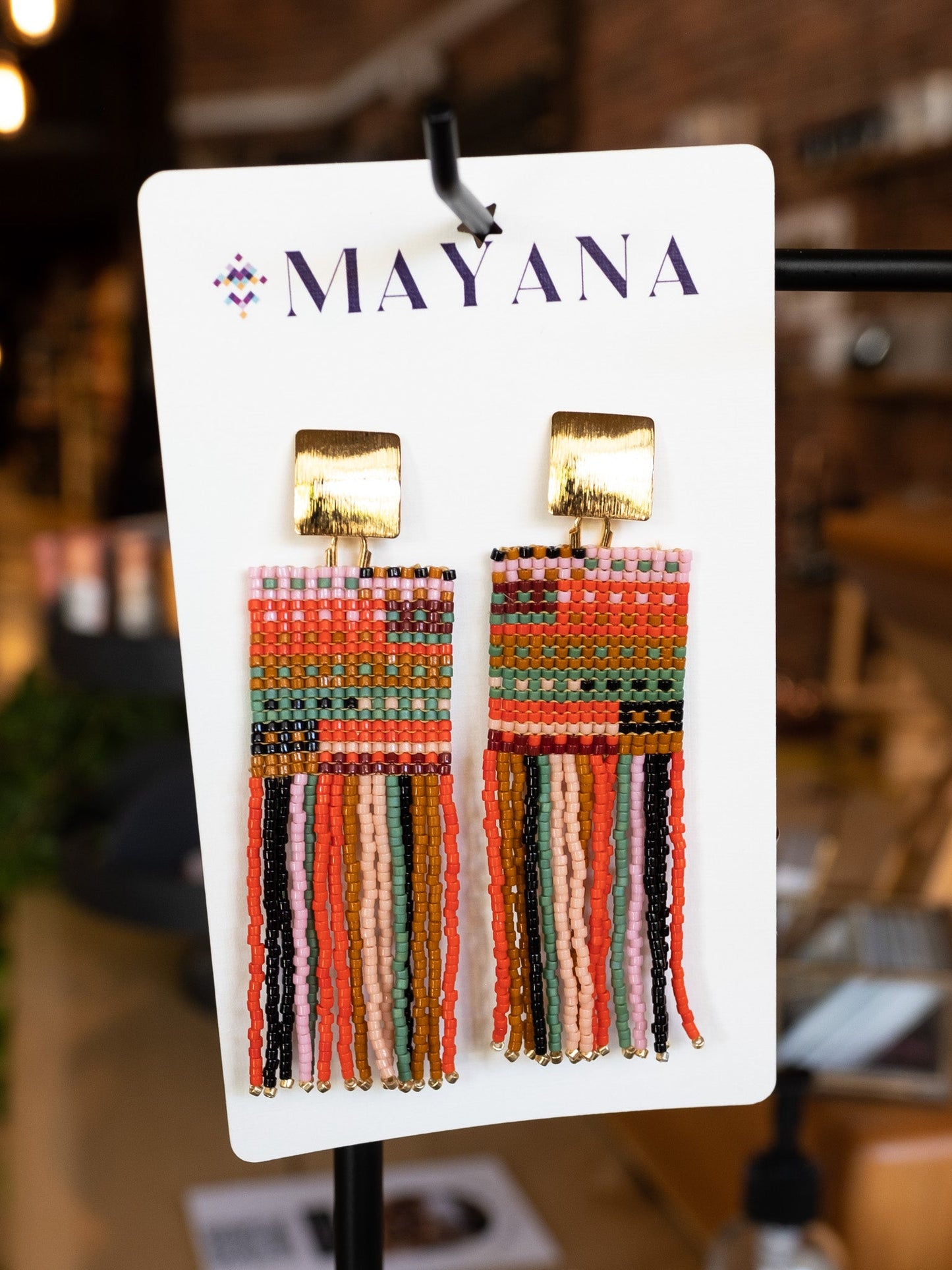 striped knit fringe earrings