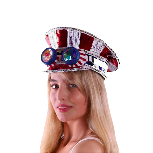 American Flag Sequin Fisherman Hat w/ Goggles