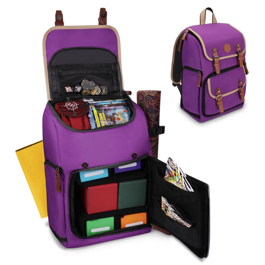 ENHANCE Designer Edition Trading Card Backpack - MTG Backpack Bag with Card Binder Space, TCG Deck Box Storage, Playmat Holder - Compatible with Magic the Gathering, Pokemon (Canvas Look - Purple)