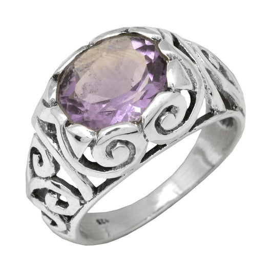 Deep-Set Amethyst Filigree Ring