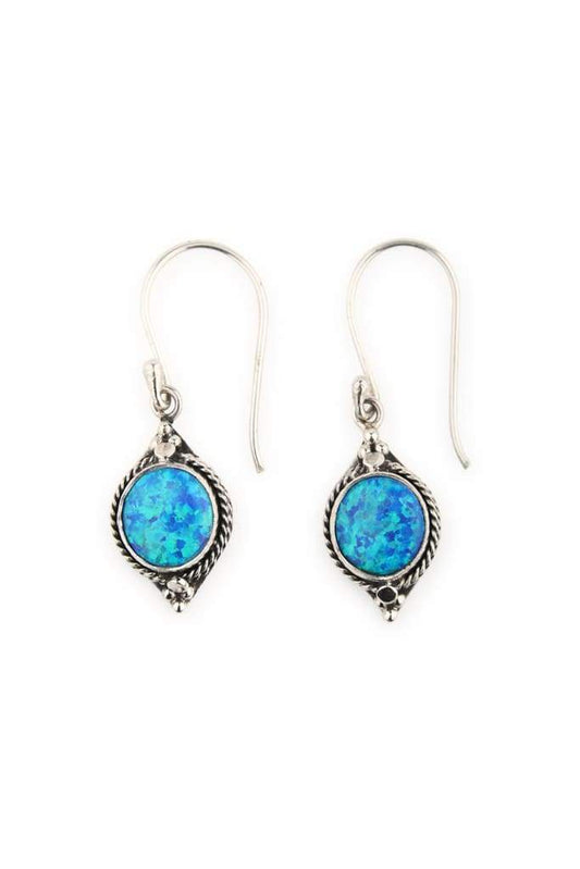 Earrings Droplet Circle Tribal Setting Opalite