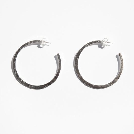 Hammered Silver Hoop Earrings