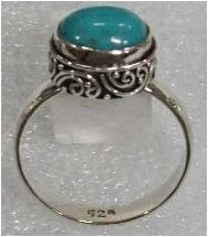 Ring Raised Filigree Set Turquoise Size 6