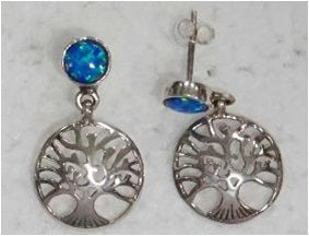 Earrings Studs Round Tree Of Life Opalite